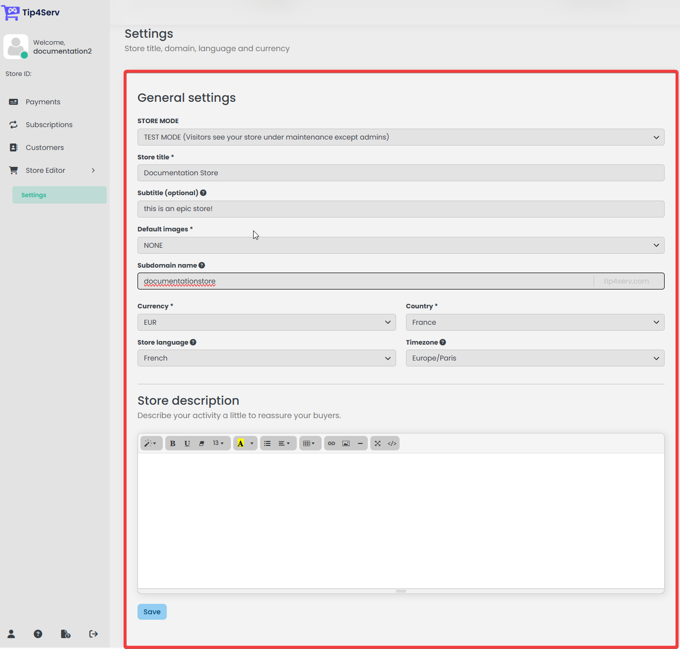 Store creation form